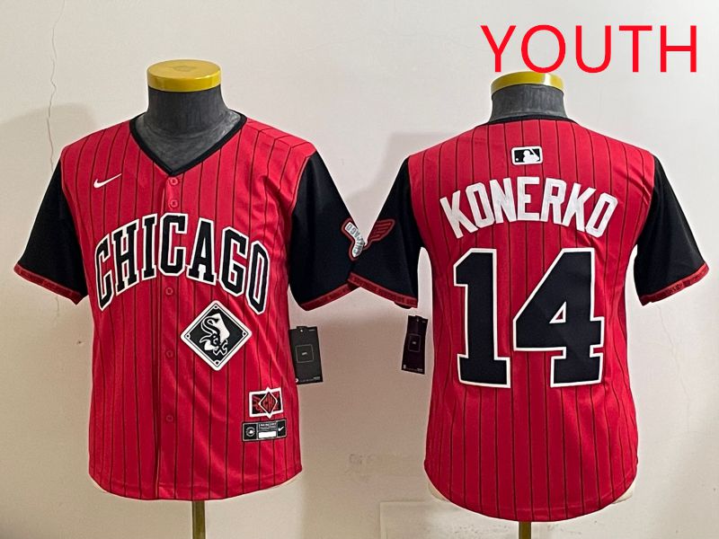 Youth 2025 Chicago White Sox #14 Konerko Red Stripe Joint Name Nike MLB Jersey style 14->youth mlb jersey->Youth Jersey